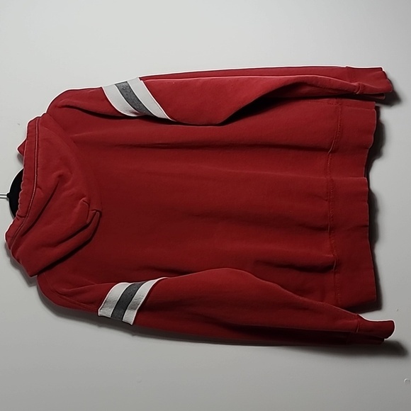 J. AMERICA Vintage Hooded Red Sweatshirt with White And Grey Stripes Size Med - Picture 11 of 16